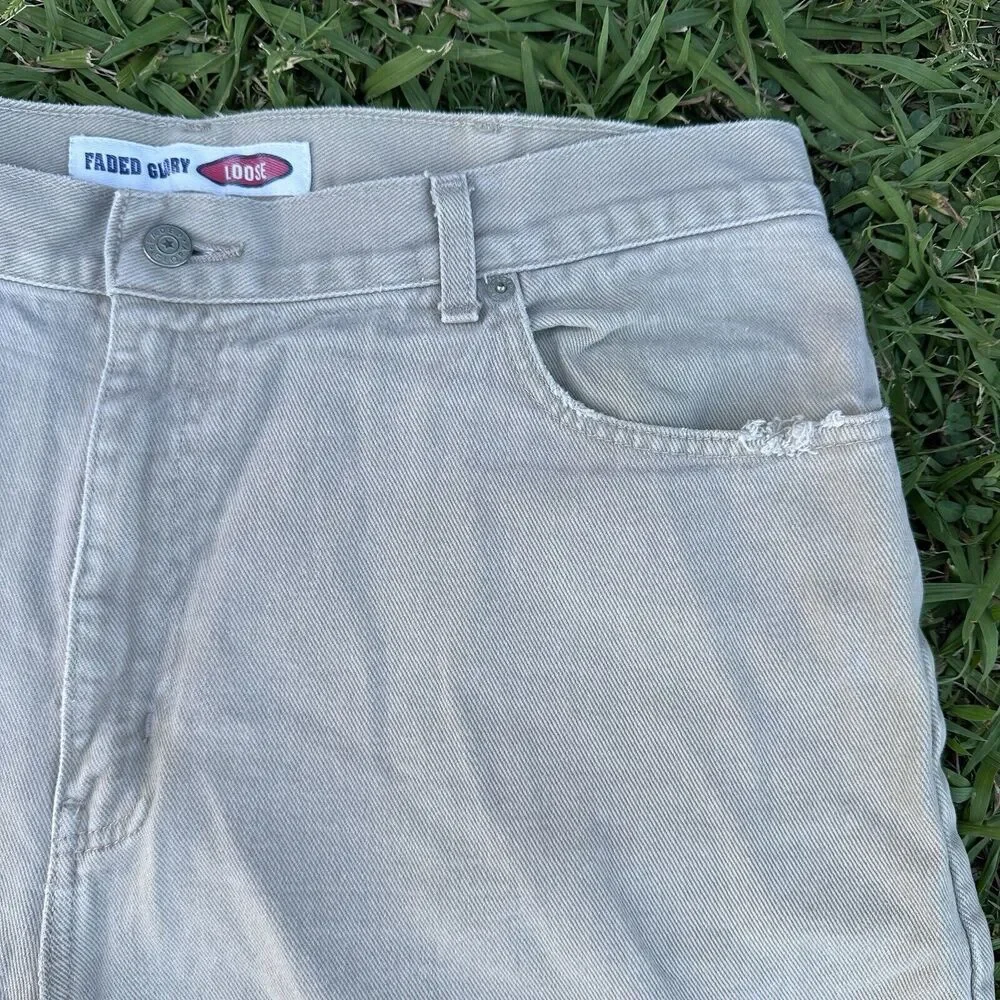 Vtg Y2K Faded Glory Jean Shorts Mens Size 38 Tan Loose‎ Fit Skater Denim